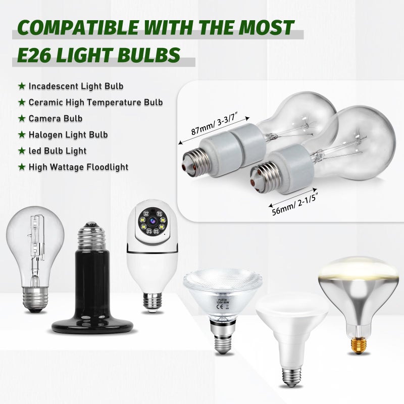EMNOOTI Porcelain Socket Extension Adapter - E26 to E26 Standard Medium Screw Bulb Socket Extender - Image 3